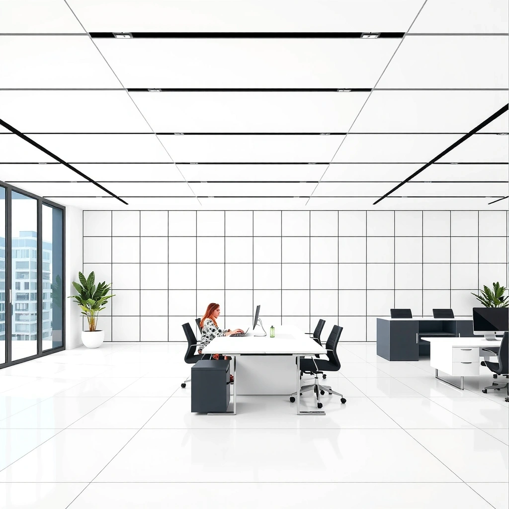 Modern minimalist office interior with clean lines and professional atmosphere