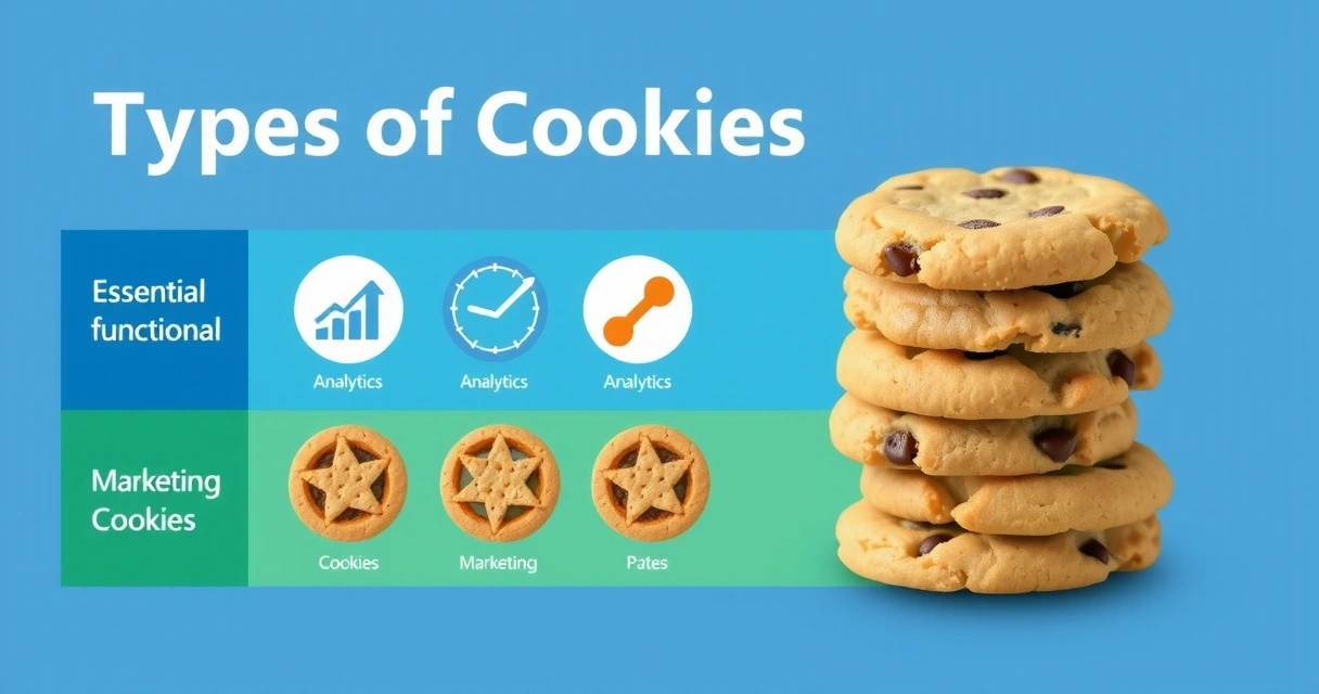 Cookie types infographic showing different categories of web cookies