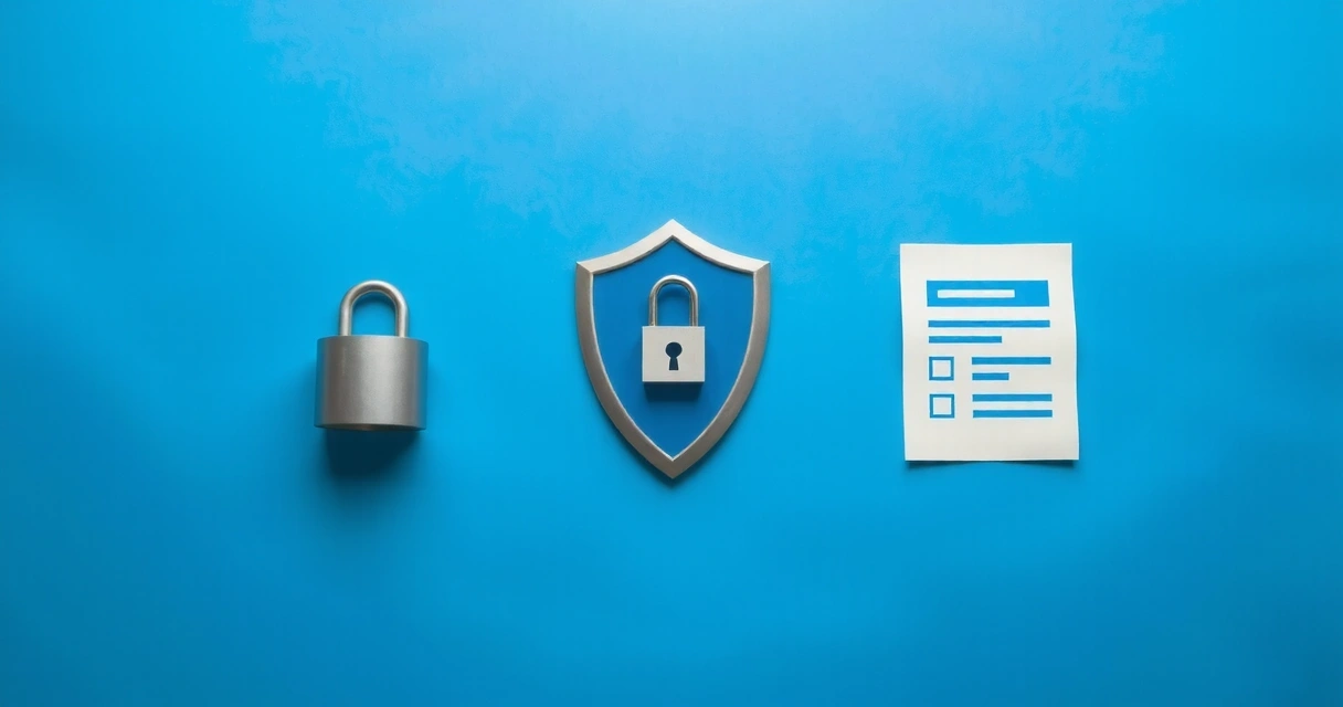 Data protection and privacy rights illustration with shield and lock symbols